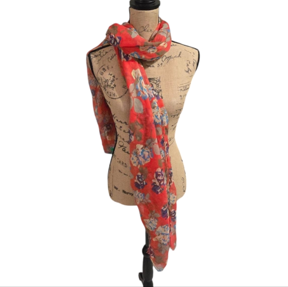 Loft Floral Red Orange‎ Blue Long Scarf